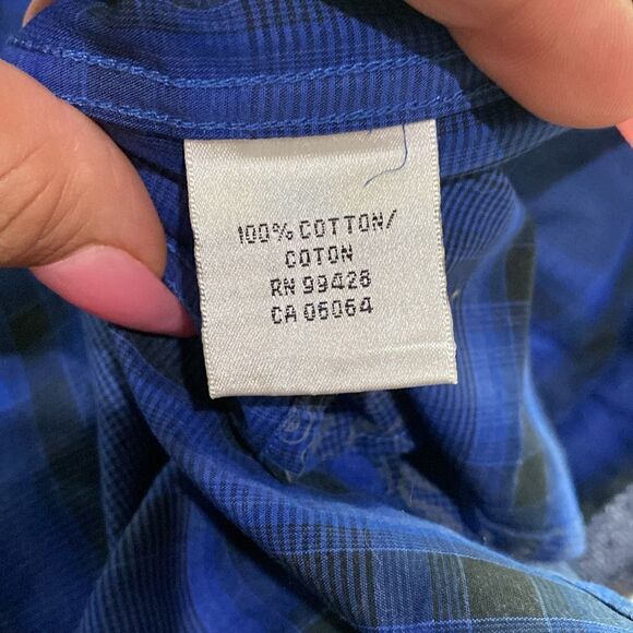 Bugatchi Uomo Dark Blue Medium Blue Plaid Paisley Print Button Down Dress Shirt - Picture 13 of 15